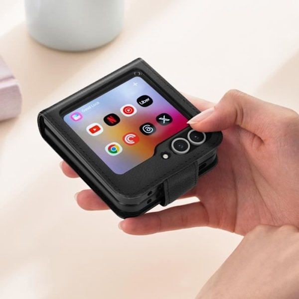 Fodral till Samsung Z Flip 6 - AVIZAR - Chesterfield - Veganskt läder - Magnetisk stängning - Svart Svart