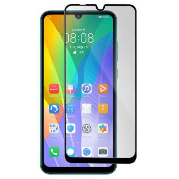 Huawei Y6p hærdet glasfilm affaset 2.5D Akashi Transparent sort omrids Sort