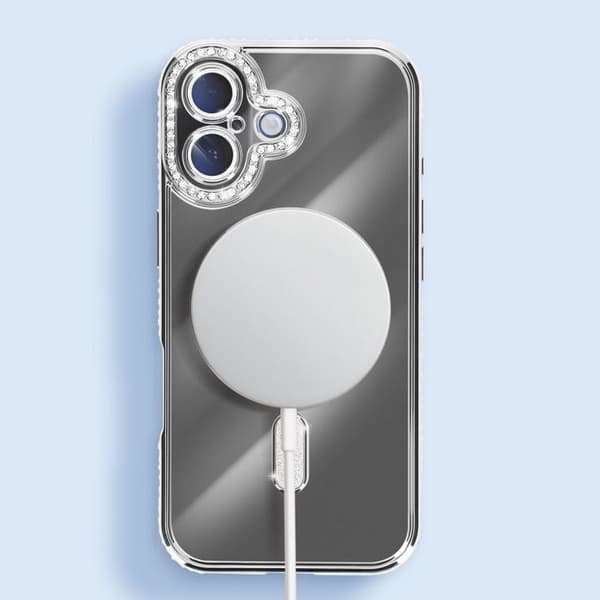 Fodral för iPhone 17 Kompatibel med MagSafe med Strassad Silverkant Grå