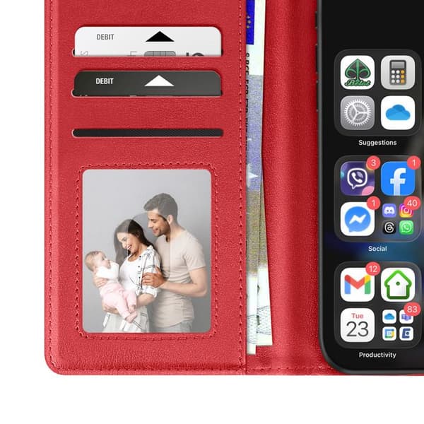 Premium läderplånboksfodral för iPhone Air med ställfunktion i röd Röd