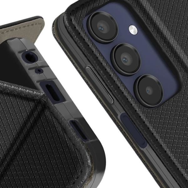 Fodral till Samsung A15 - AVIZAR - Granulerad effekt - Korthållare - Videostöd - Svart Svart