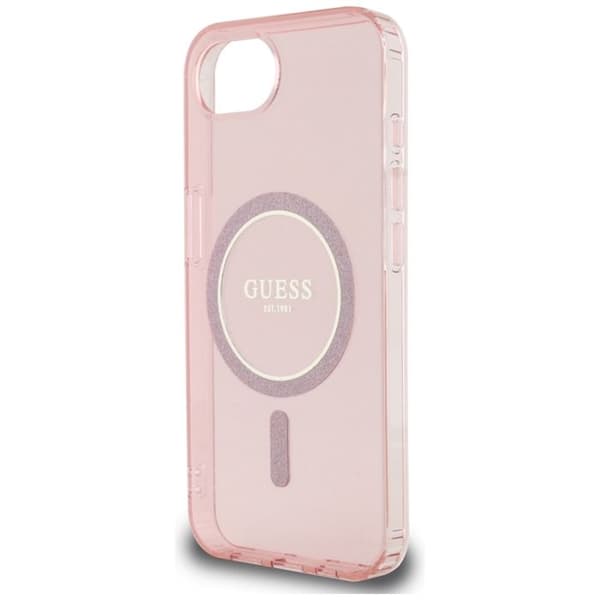 Coque Guess IML Glitter Circle MagSafe til iPhone 16e (rose) Rosa