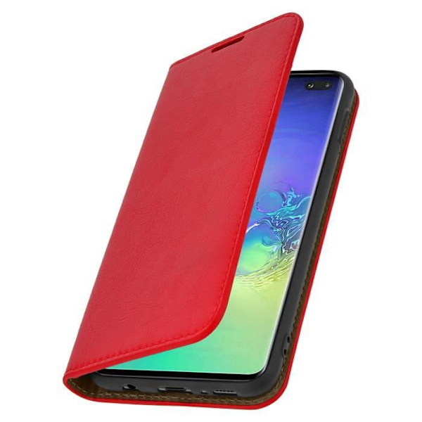 Etui - Samsung - Galaxy S10 Plus - Ægte læder - Video support - Rød Röd