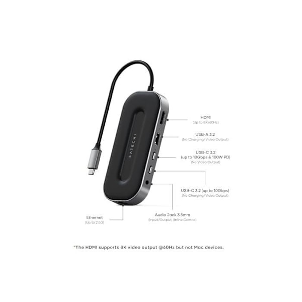 USB-4 Hub - Satechi - 6 i 1 - Ethernet 2.5G - 6 porte - Kompatibel med flere enheder