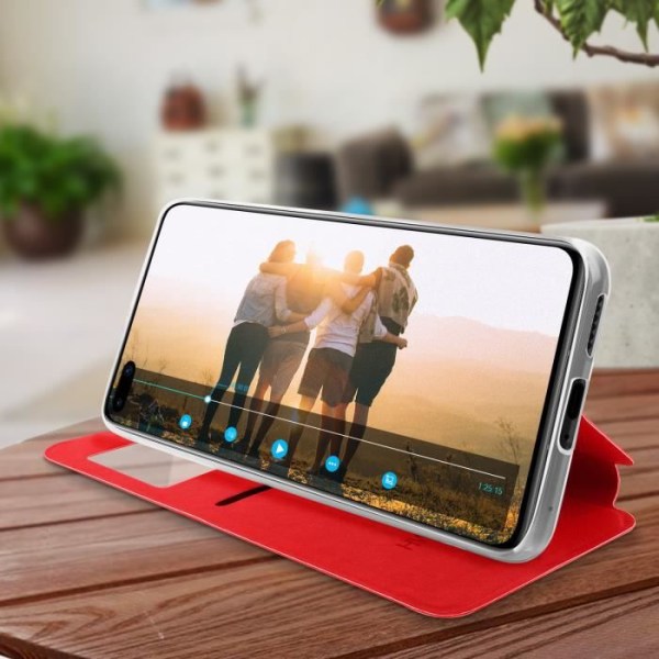 Huawei P40 Pro Case Display Window Kortholder Video Support Rød Rød