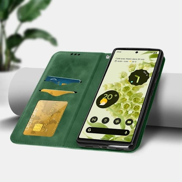 Google Pixel 6a plånboksfodral - AVIZAR - Grön - Stel - Syntet - Blandad grön