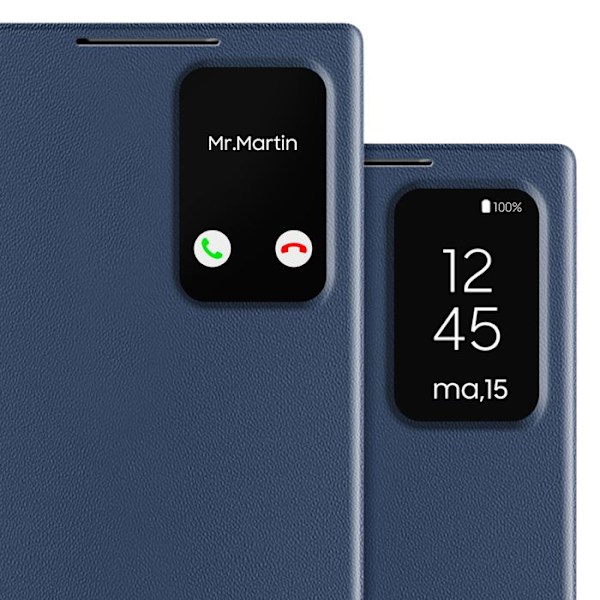 Samsung Galaxy S24 Ultra:n ikkunaetuus korttitaskulla, sininen yö Blå
