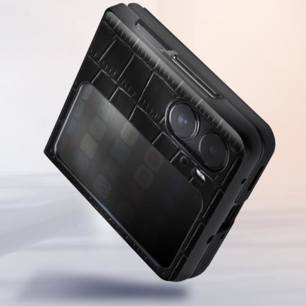 Nahkakotelo Oppo Find N2 Flip Crocodile Effect -korotettu reuna musta Svart