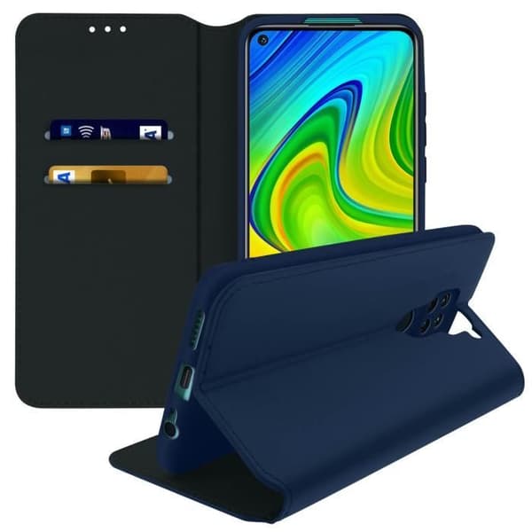 Housse - AVIZAR - Xiaomi Redmi Note 9 - Øko-læder - Støttefunktion - Blå Blå
