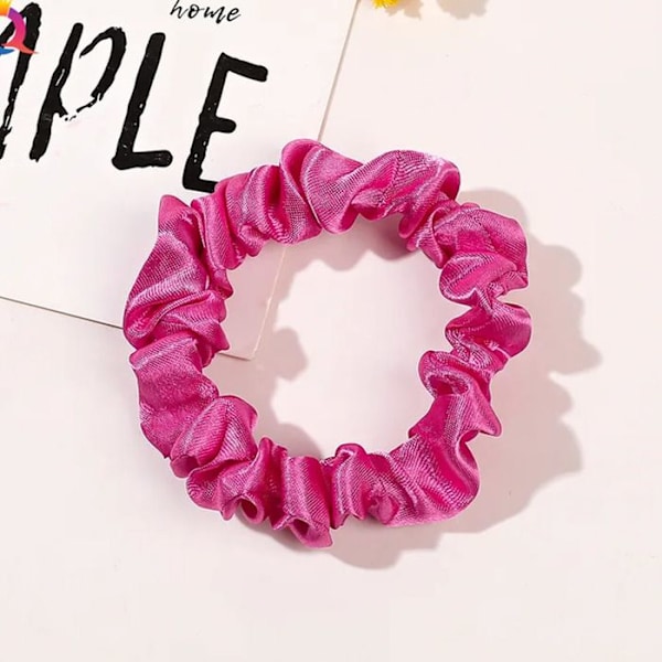 Chouchou Klassisk til Hår i Minimalistisk Fuchsia Satin Plissé Fuchsia Rosa