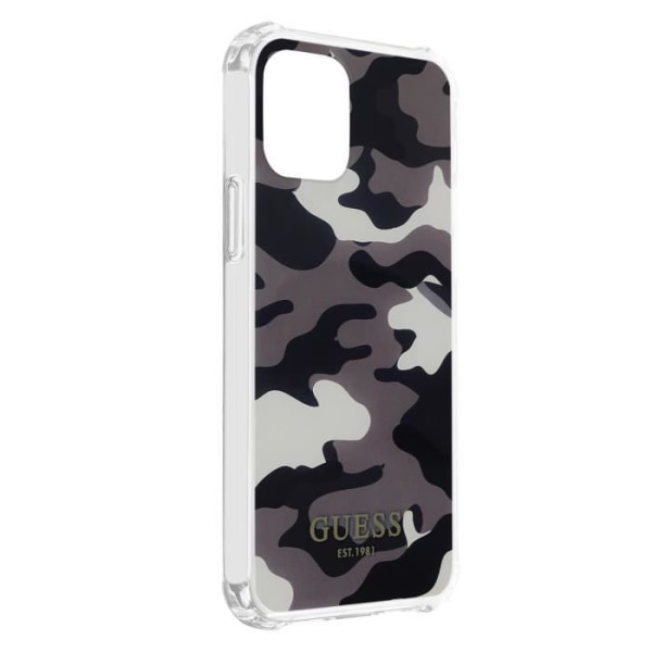 iPhone 12 og 12 Pro etui med håndledsrem Grå Guess camouflagemønster