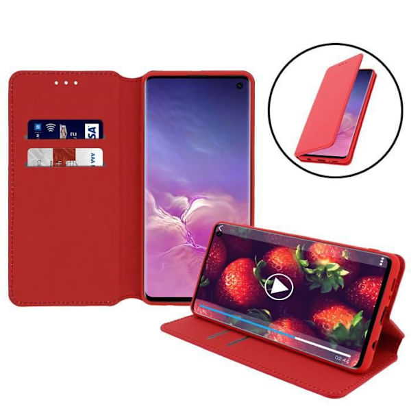 Hölster för Samsung Galaxy S10 - AVIZAR - Fodral Folio - Eco-läder - Röd - Ställfunktion Röd