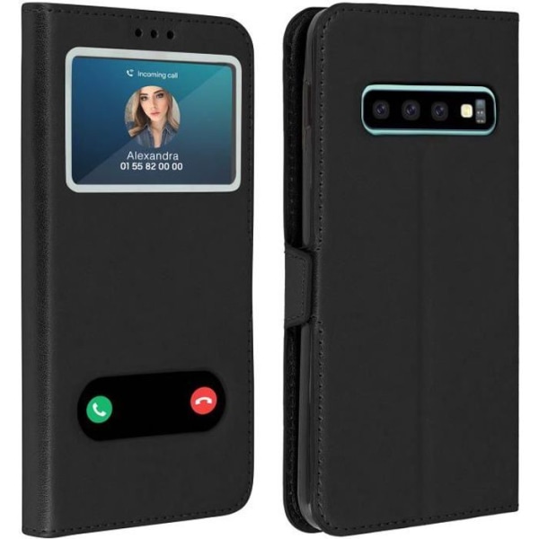 Etui Folio - Samsung - Galaxy S10 - Dobbelt Vindue - Støttefunktion - Sort Svart
