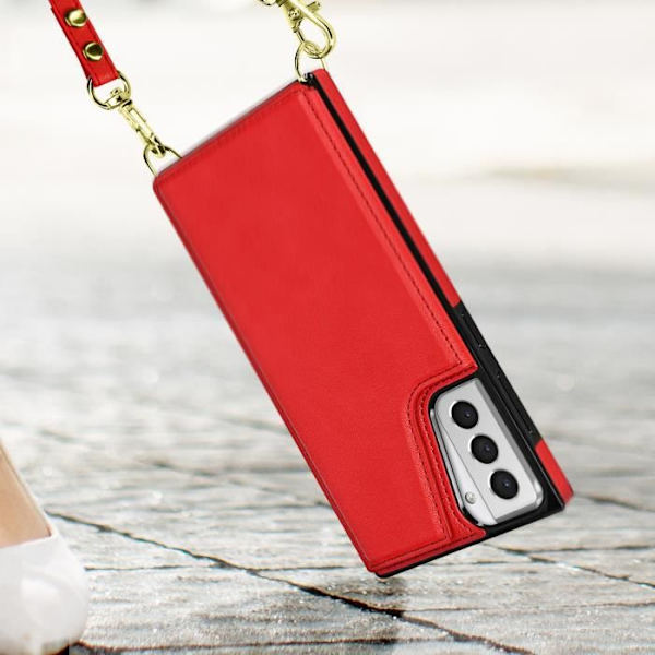 Samsung Galaxy S21 Plus multifunktionslinsfodral med röd snodd Röd Röd