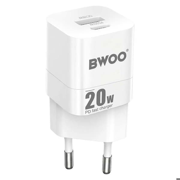 Hurtig Universal Vægoplader med Dobbelt USB-C og USB 20W Bwoo Hvid Vit