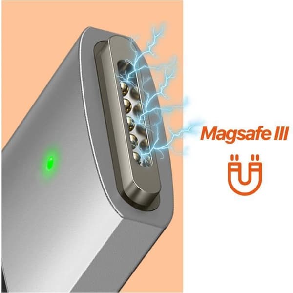 USB-C til MagSafe 3 - AVIZAR - 2m - 140W - Sort og sølv - Vævet nylon