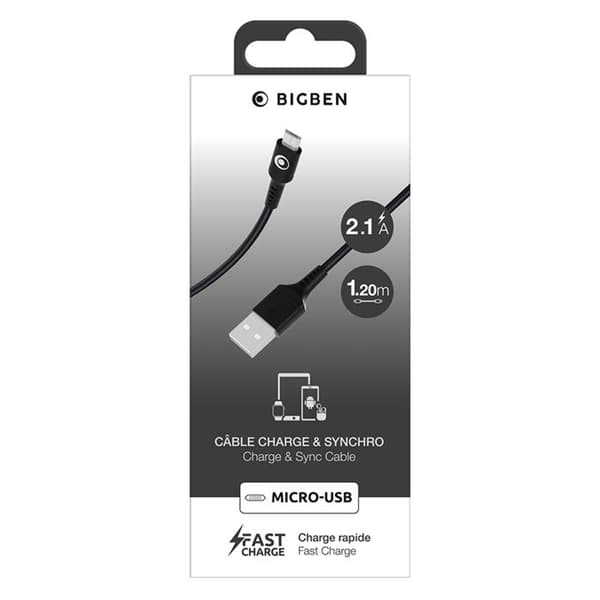 Ladnings- og datakabel - BIGBEN CONNECTED - USB-A til micro-USB - 1.2m - 10.5W - Sort Svart