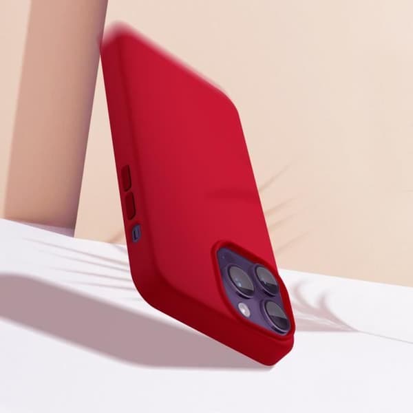 Skyddshölje - iPhone 14 Pro Max - Halvstyv - Röd - Mikrofiberinredning Hallon