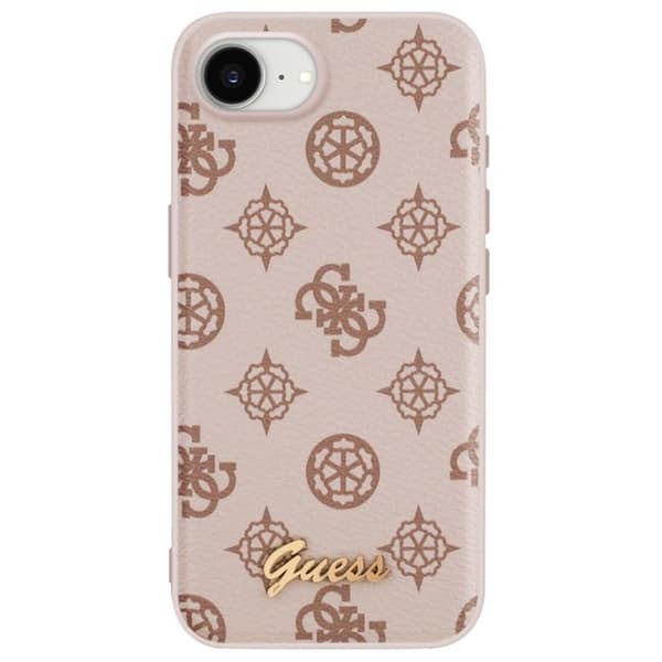 Coque Guess MagSafe för iPhone 17:e Serien Peony Script Logo Stötsäker Ljusbrun brun