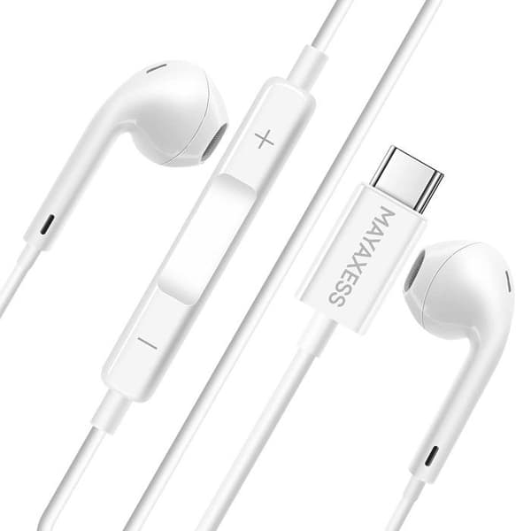 Hörlurar - MAYAXESS - Galaxy S25 Edge - USB-C - Inbyggd mikrofon - Optimal komfort Vit
