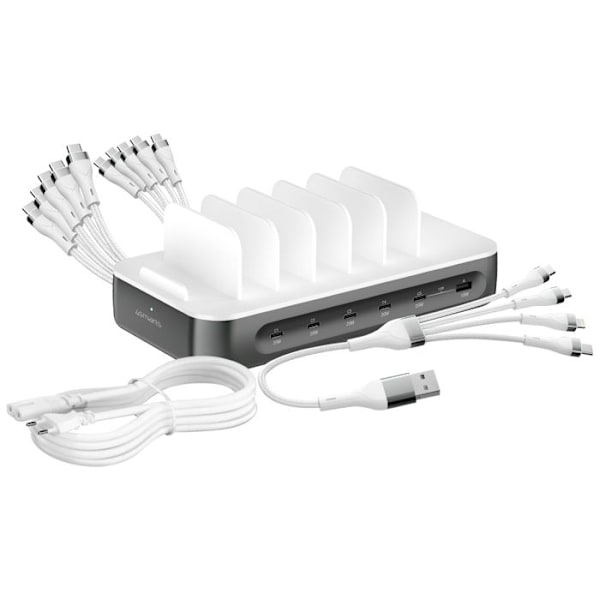 Laddstation 100W Multiport 5 USB-C + USB och 6 kablar ingår 4smarts Grå