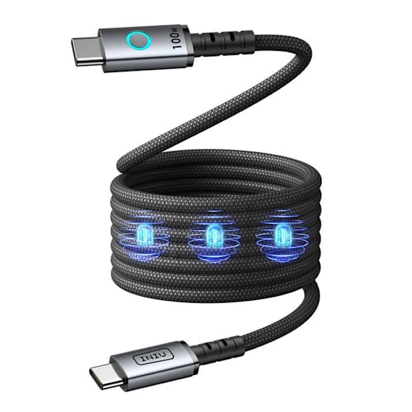 Leopard kabel type USB-C til USB-C 5 A Magnetisk PD 100W 1.2m Iniu Sort Svart