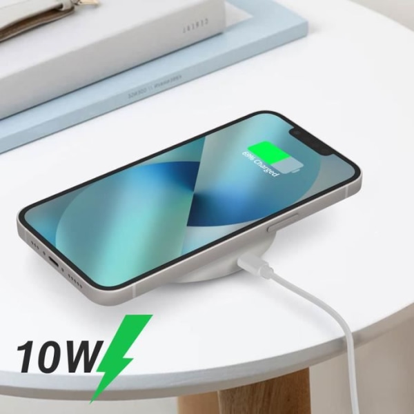 Trådløs Qi-oplader 10W Hurtig Opladning Kompakt Design Akashi Hvid