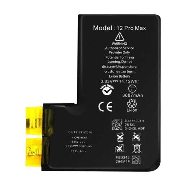 Batteri utan BMS för iPhone 12 Pro Max kapacitet 3687mAh Svart