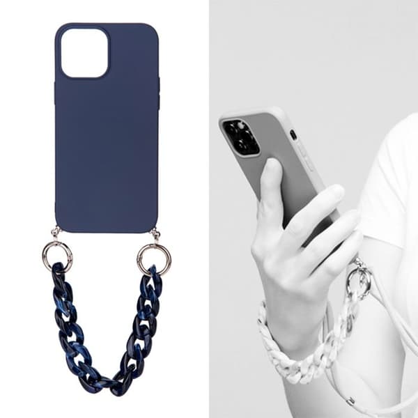 Cover til iPhone 13 Pro - AVIZAR - Silikone - Nylon Snor - Resin Kæde - Blå Blå