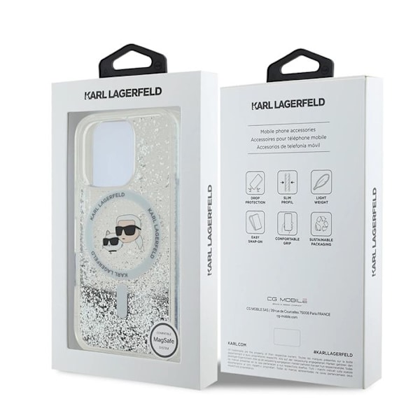 iPhone 16 Pro Max Fodral - Karl Lagerfeld Liquid Glitter MagSafe (KLHMP16XLGKCSGH) - Karl&Choupette Head Clear