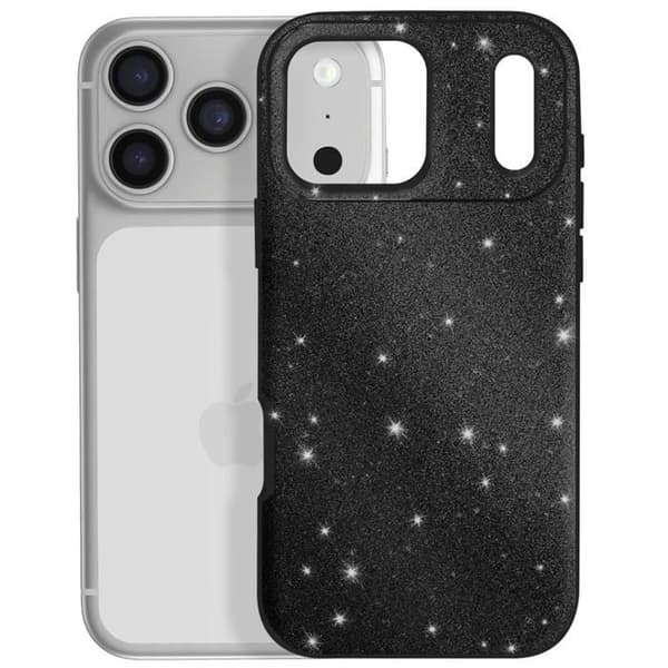 Sagskrog til iPhone 17 Pro Max - AVIZAR - Bi-Materiale - Glitrende - Forhøjede Kanter - Integreret Håndledsrem Svart