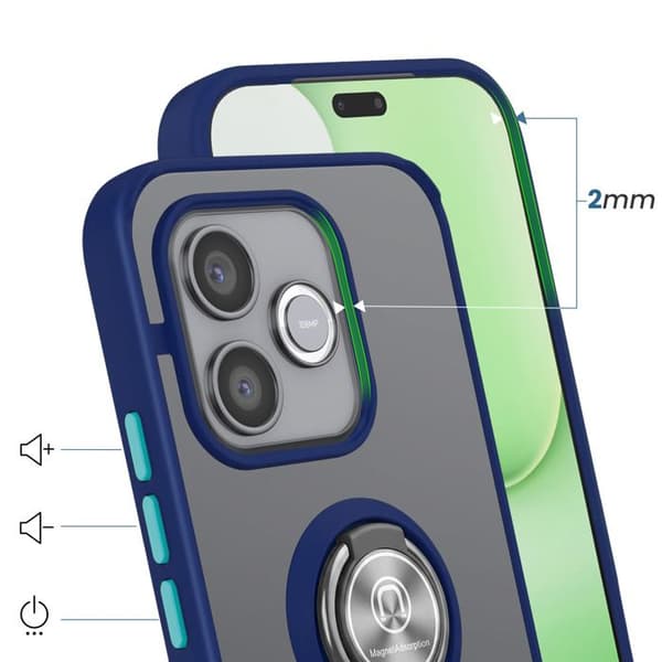 Cover til Honor 600 Lite med ringstøtte og magnetisk beslag blå Blå