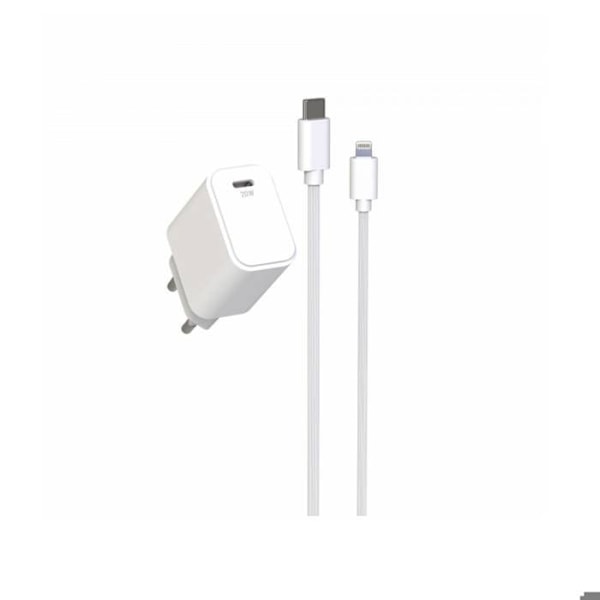 USB-C PD 20W seinälaturi pakkaus ja 1,5 m USB-C - Lightning kaapeli Jaym Valkoinen Vit