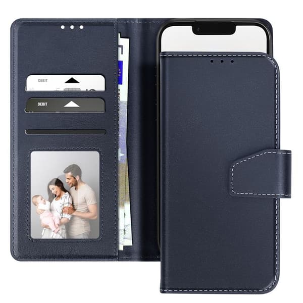Premium Læder Wallet Case til iPhone 16 med Stand Funktion Mørkeblå Blå