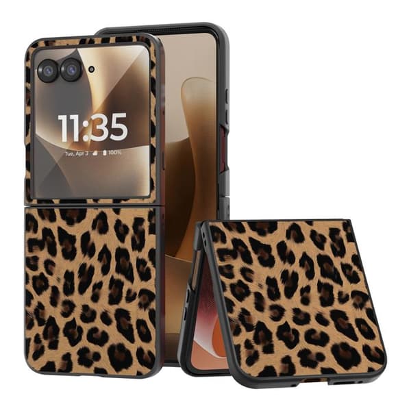 Leopardfodral för Motorola Razr 70 Ultra Skydd Fällbart Bimaterial Mörkbrun brun