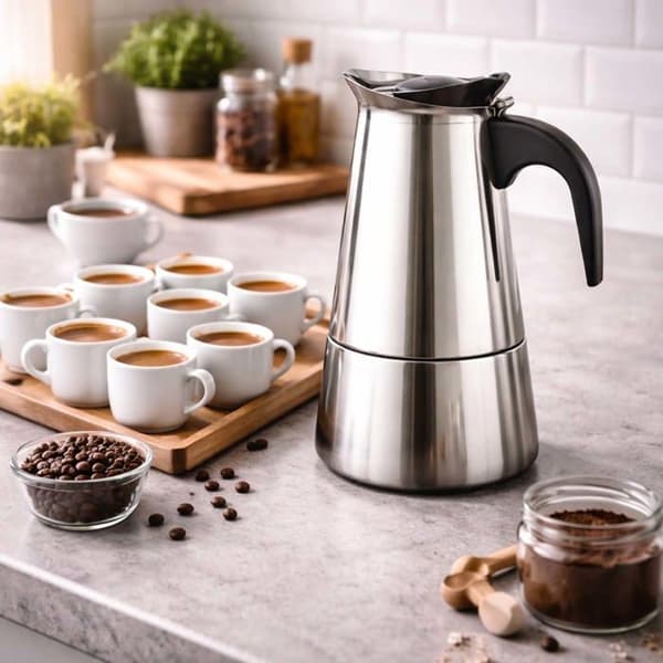 Cafeteria i rustfrit stål 12 kopper kompatibel med induktion til Moka-kaffe Cheffinger sølv Grå