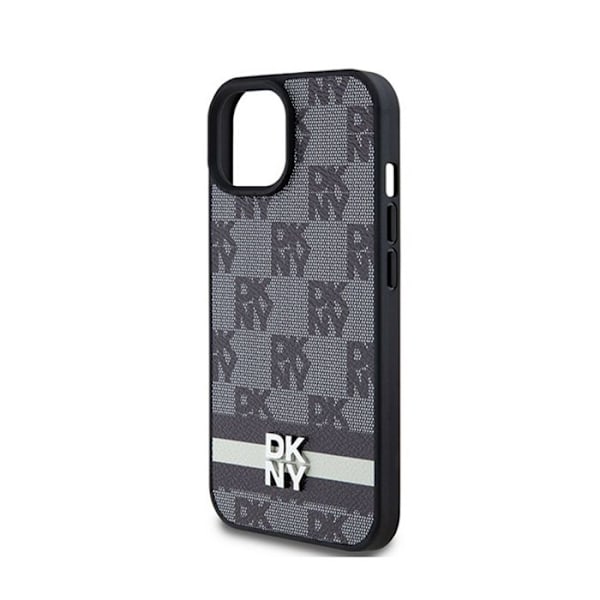 DKNY Mono Plaid og Stripe Print Læder Taske til iPhone 14/15/13 (sort)