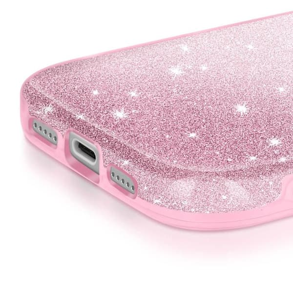 Skal för iPhone 17 Pro, Bimaterialdesign och Glittrande Rosa Yta Rosa
