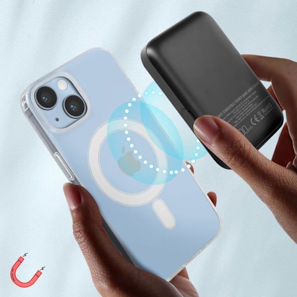 Coque för iPhone 14 Plus och Powerbank 5000 mAh Magsafe Swissten Transparent