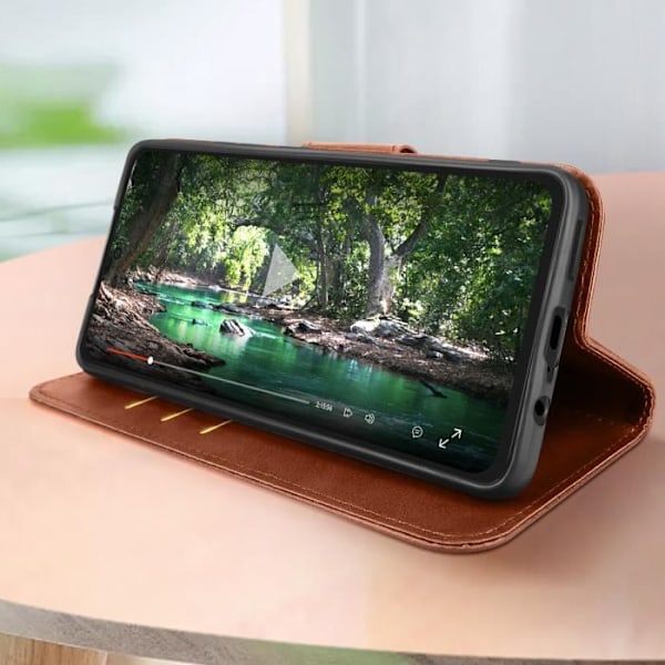 Taske til Motorola Moto G72 - AVIZAR - Tegnebog og videounderstøttelse - Brun - Stiv - Syntetisk kastanj