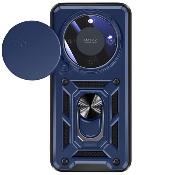 Cover til Honor Magic 8 Lite med skydelåg til kamera og magnetring Mayaxess Mørkeblå Blå