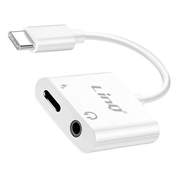 LinQ USB C -virtalähde ja 3,5 mm:n ääniliittimen lataussovitin, valkoinen