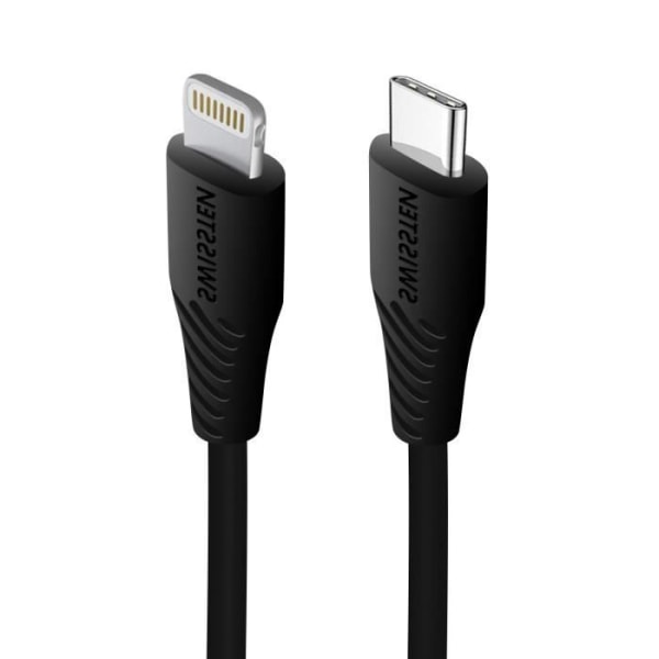 USB-C till Lightning-kabel Snabbladdning 3A Synkronisering 0,4m Swissten Svart