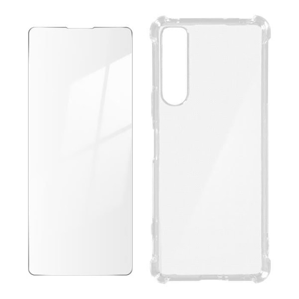 Fodral och härdat glas - AVIZAR - Sony Xperia 5 IV - 360° skydd - Förstärkt silikon - Genomskinlig Vit