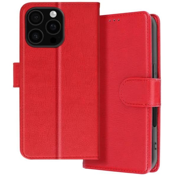 Plånboksfodral - AVIZAR - iPhone 16 Pro - Röd - Semi-hård - Klafffunktion för stativ Röd