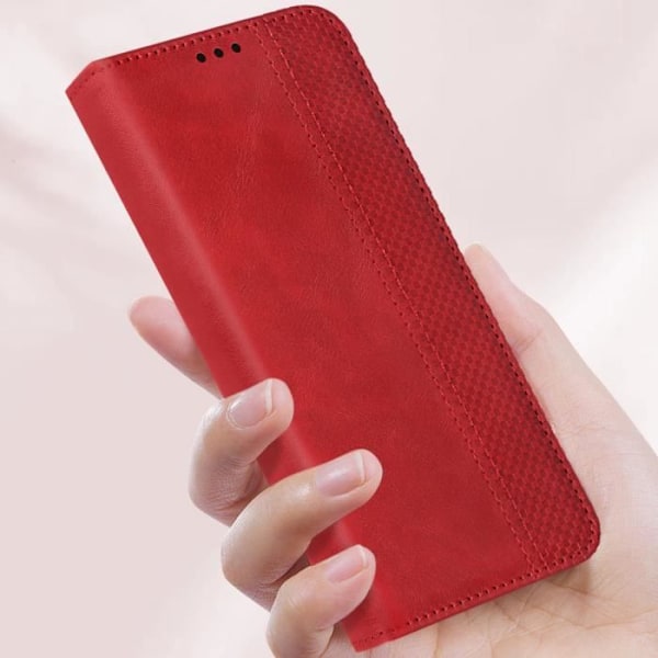 Taske til Fairphone 5 - AVIZAR - Geo Red Collection - Fuld beskyttelse - Video stativ funktion Röd