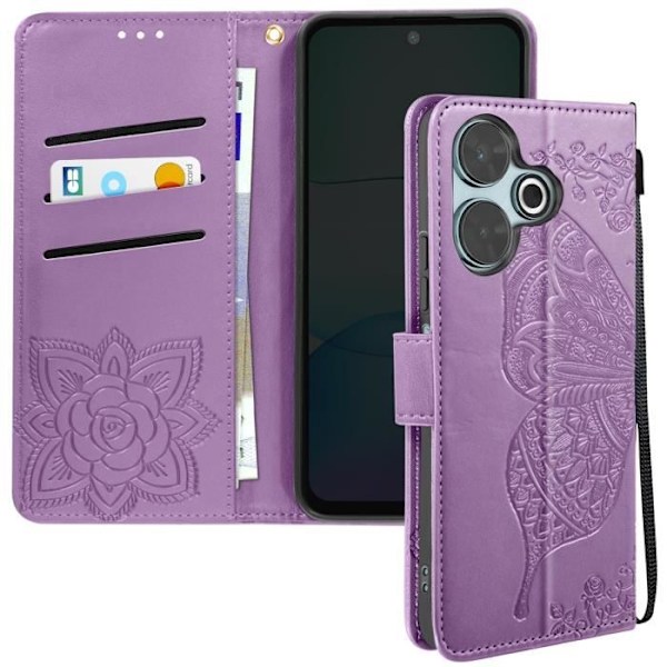 Mandala Butterfly Case til Xiaomi Redmi 13 - AVIZAR - Lilla - Pung håndledsrem Lila