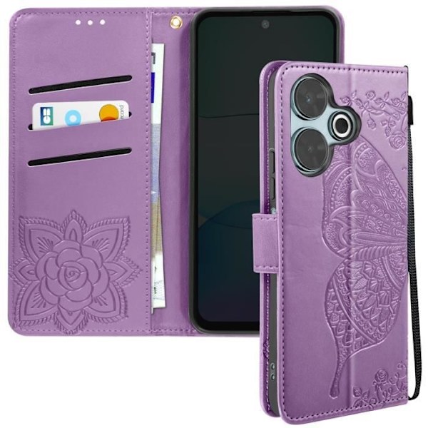 Mandala Butterfly Fodral för Xiaomi Redmi 13 - AVIZAR - Lila - Plånbok handledsrem Lila