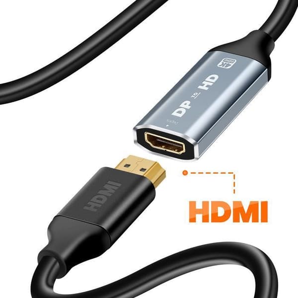 DisplayPort Uros - HDMI Naaras 4K 60Hz -sovitin mini LinQ-kaapelilla Harmaa