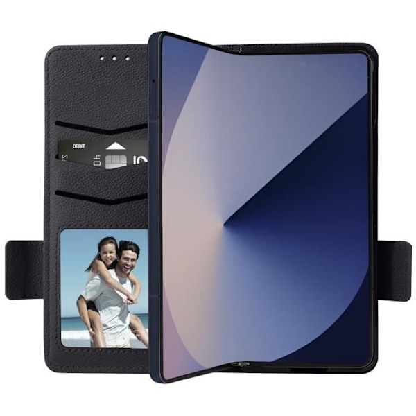 Etui til Galaxy Z Fold 6 Wallet Magnetic Tab håndledsrem Sort Svart